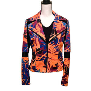 Joseph Ribkoff tropical mesh suede scuba mixed media fabric jacket M